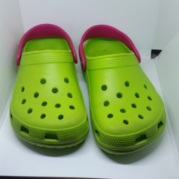 pink and green crocs